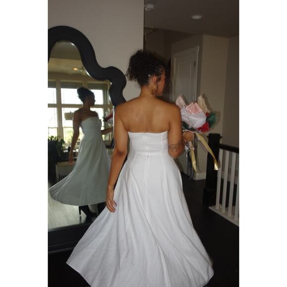 FAVORITE DAUGHTER White Cotton Strapless Favorite Linen Midi Dress Size 8 - Picture 14 of 16